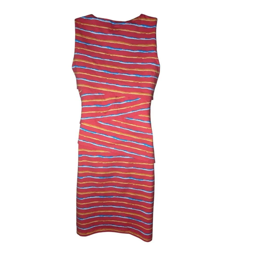 J McLaughlin Coral, Orange‎ & Blue Sleeveless Striped Knee Length Dress S/M NWT